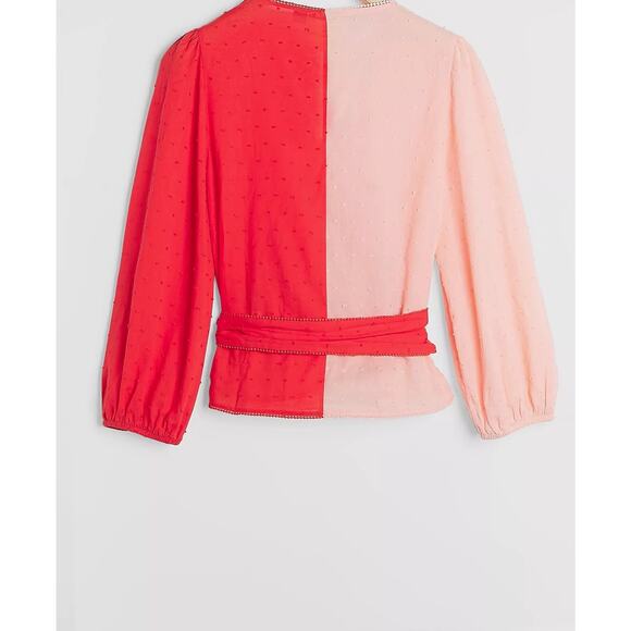FARM RIO X ANTHROPOLOGIE Color blocked Wrep Blouse Pink/Rose Sz S NWT - Picture 3 of 13